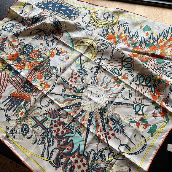 Emilio Pucci Silk Scarf Large Square Brown Yellow Print Design - Picture 7 of 9